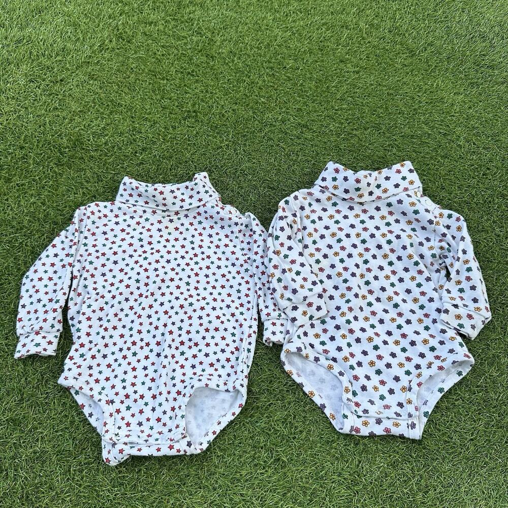 Vtg Honors‎ Turtleneck Baby Size 12 Months Bodysuit Snap Stars Flowers Colorful